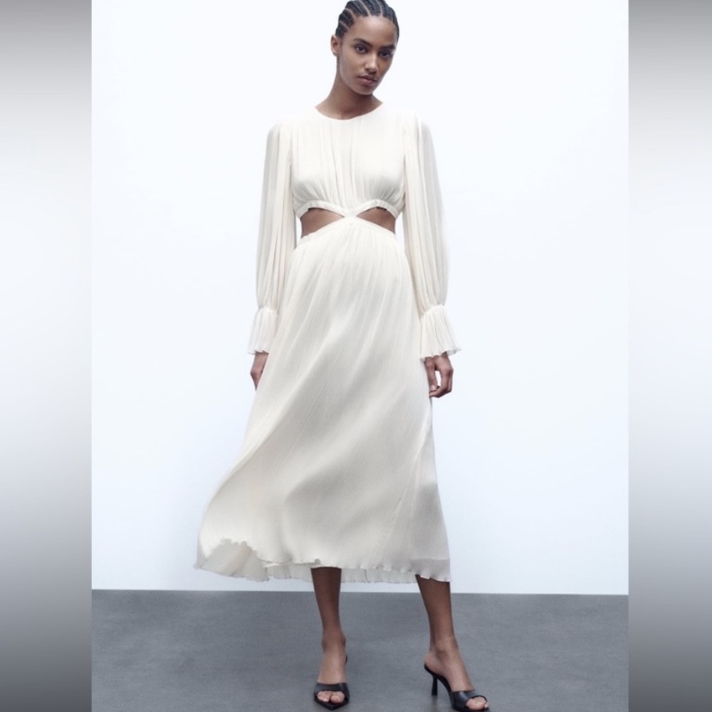 Zara pleated cut out dress cream worn once